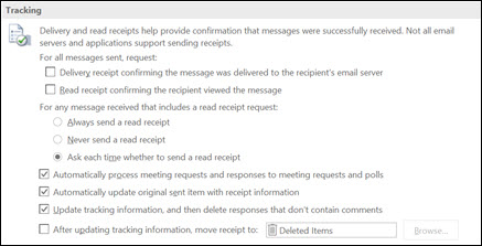 Microsoft outlook read receipt settings